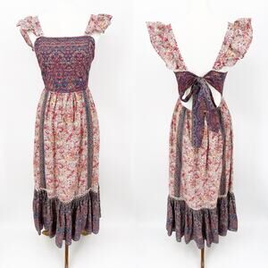 Haute Hippie Boho Peasant Maxi Dress 8 Women Paisley Eclectic Whimsical Romantic